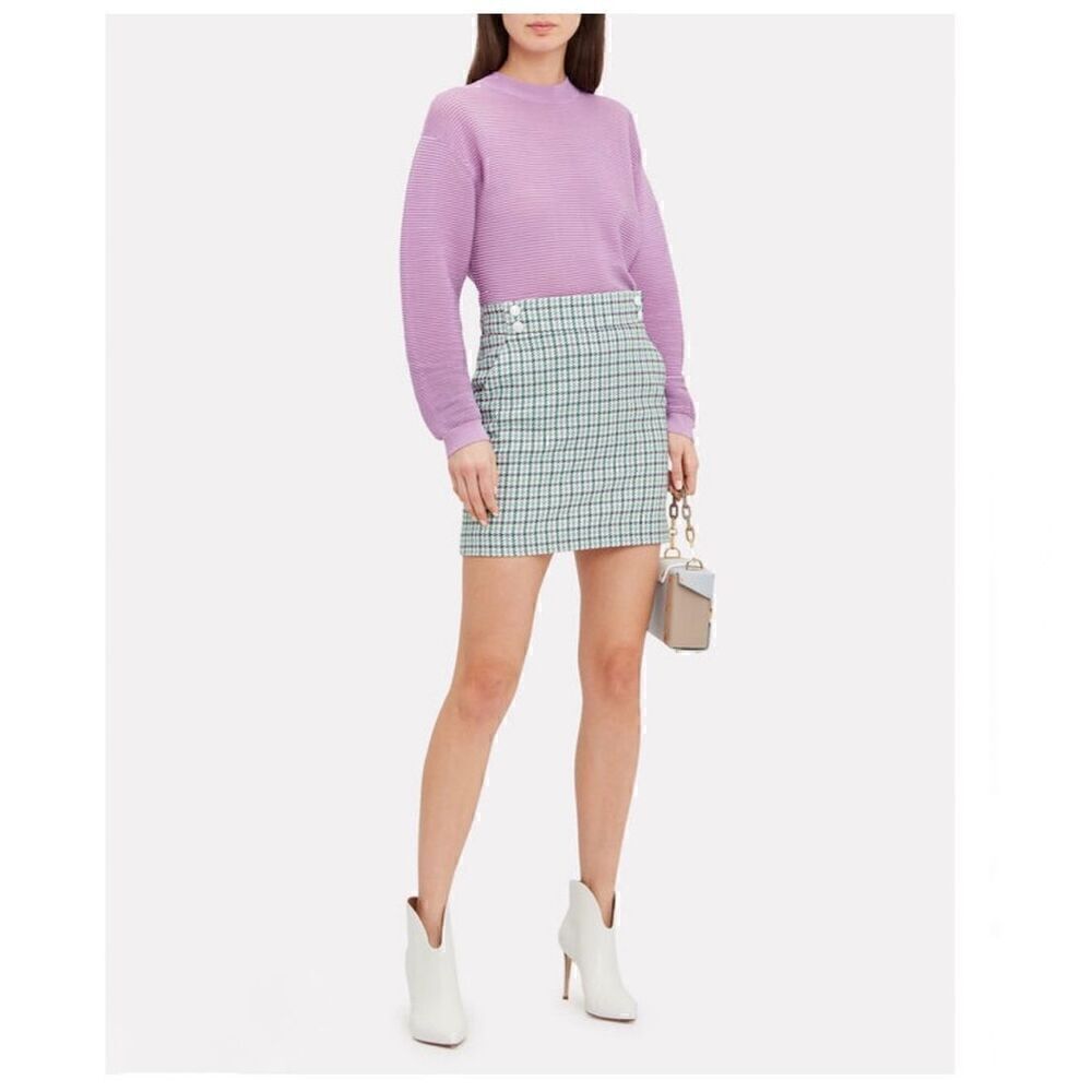 Veronica Beard Arezzo Turquoise Houndstooth Mini Skirt
